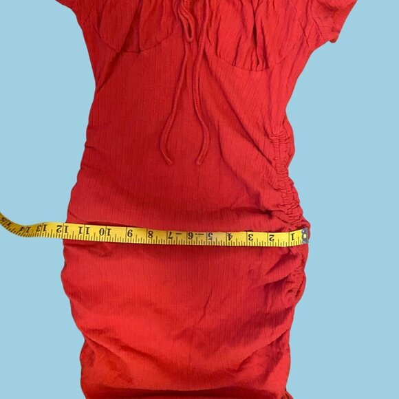 🔥 SHEIN Red Ruched Puff Sleeve Mini Dress XS | Flirty Date Night Look - Picture 7 of 8